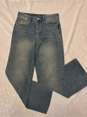 Ashley Mason Faded Jeans with Gold Crystal Accents